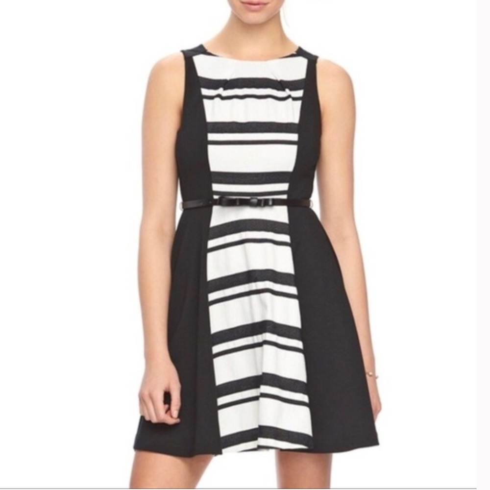 Striped Colorblock Fit/Flare Dress